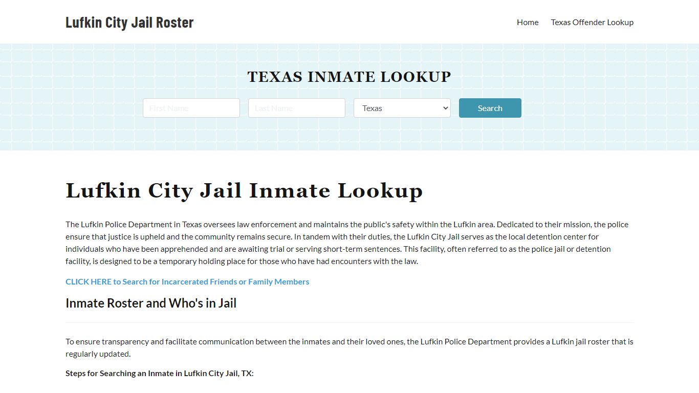 Lufkin Police Department & City Jail, TX Inmate Roster, Arrests, Mugshots